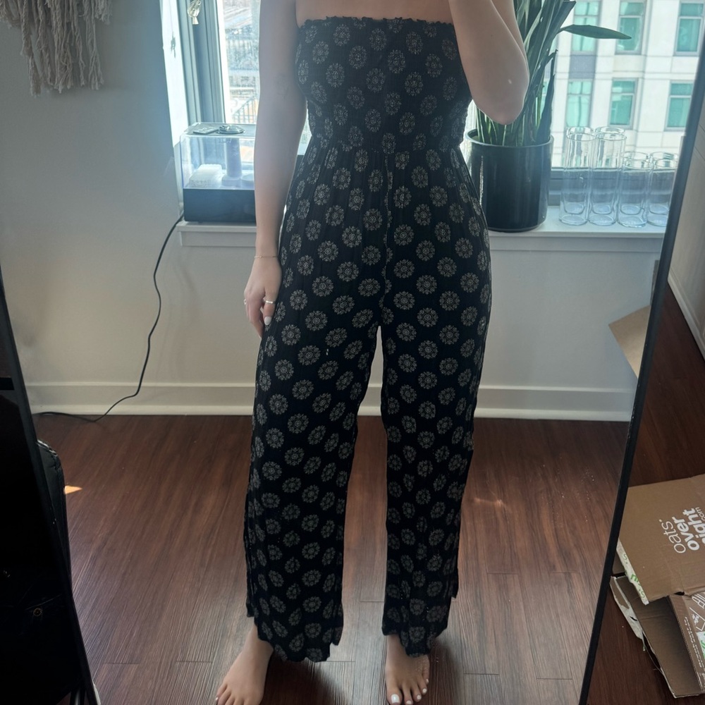 Black Floral Strapless Jumpsuit